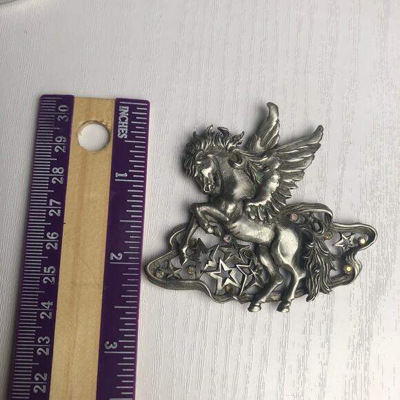 Vintage Silver Tone Pegasus Flying Horse Mythical JJ Jonette Large Brooch Pin - Picture 9 of 9